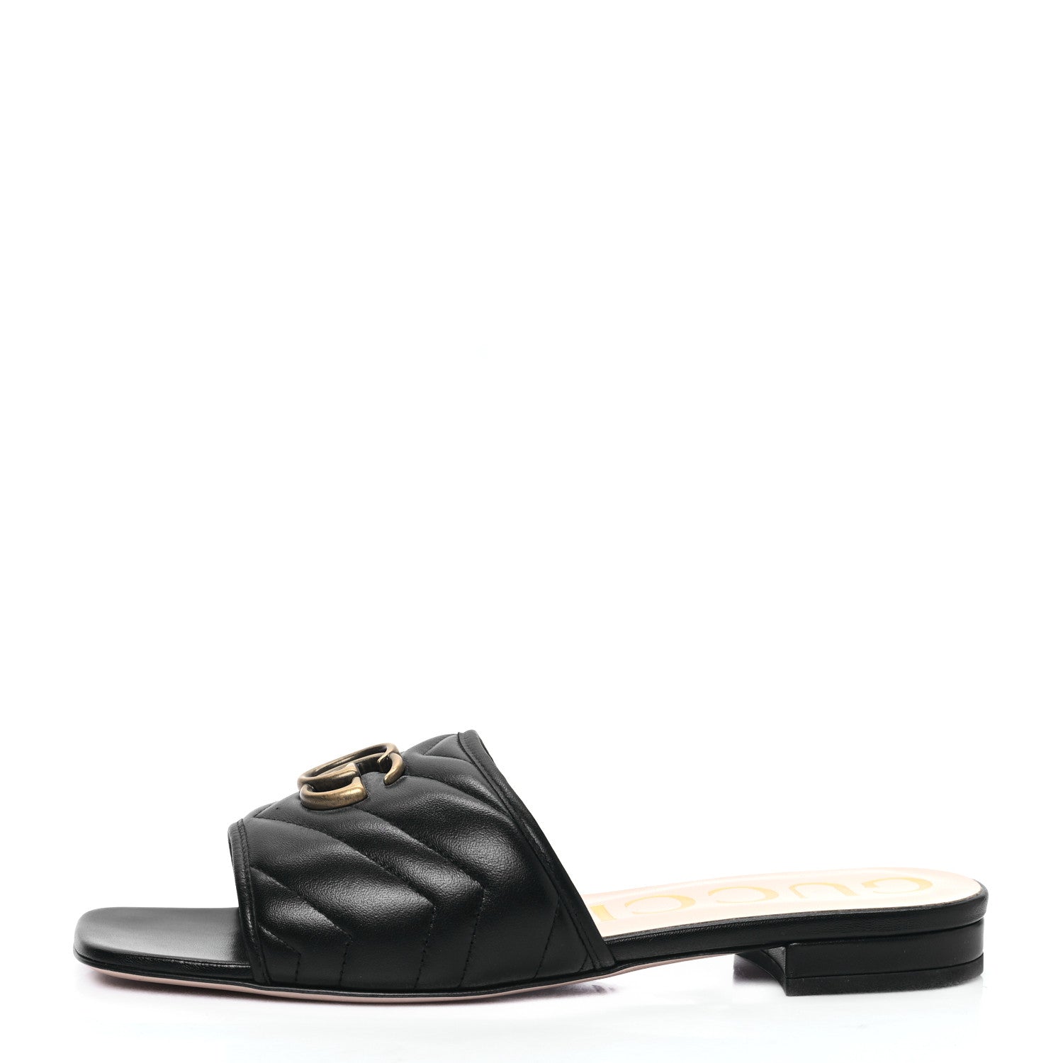 Gucci Nappa Matelasse GG Marmont Flat Slide Sandals 39.5 Black 1 of 8