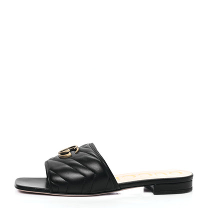 Gucci Nappa Matelasse GG Marmont Flat Slide Sandals 39.5 Black 1 of 8