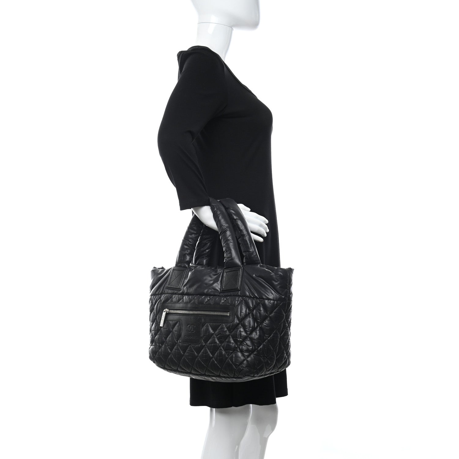Chanel Nylon Quilted Coco Cocoon Medium Reversible Tote Black Red 2 of 7