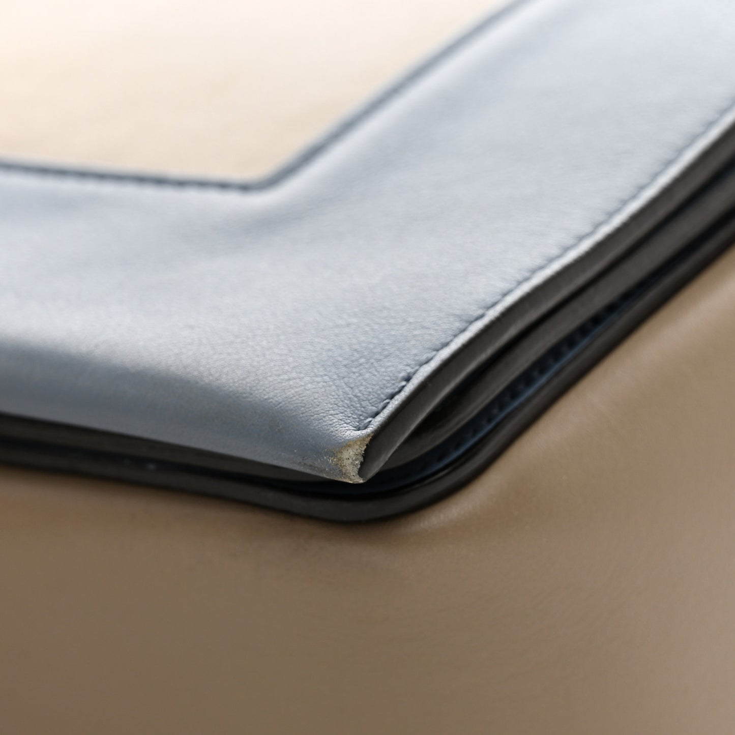 Shiny Smooth Calfskin Medium Frame Shoulder Bag Blue Light Taupe