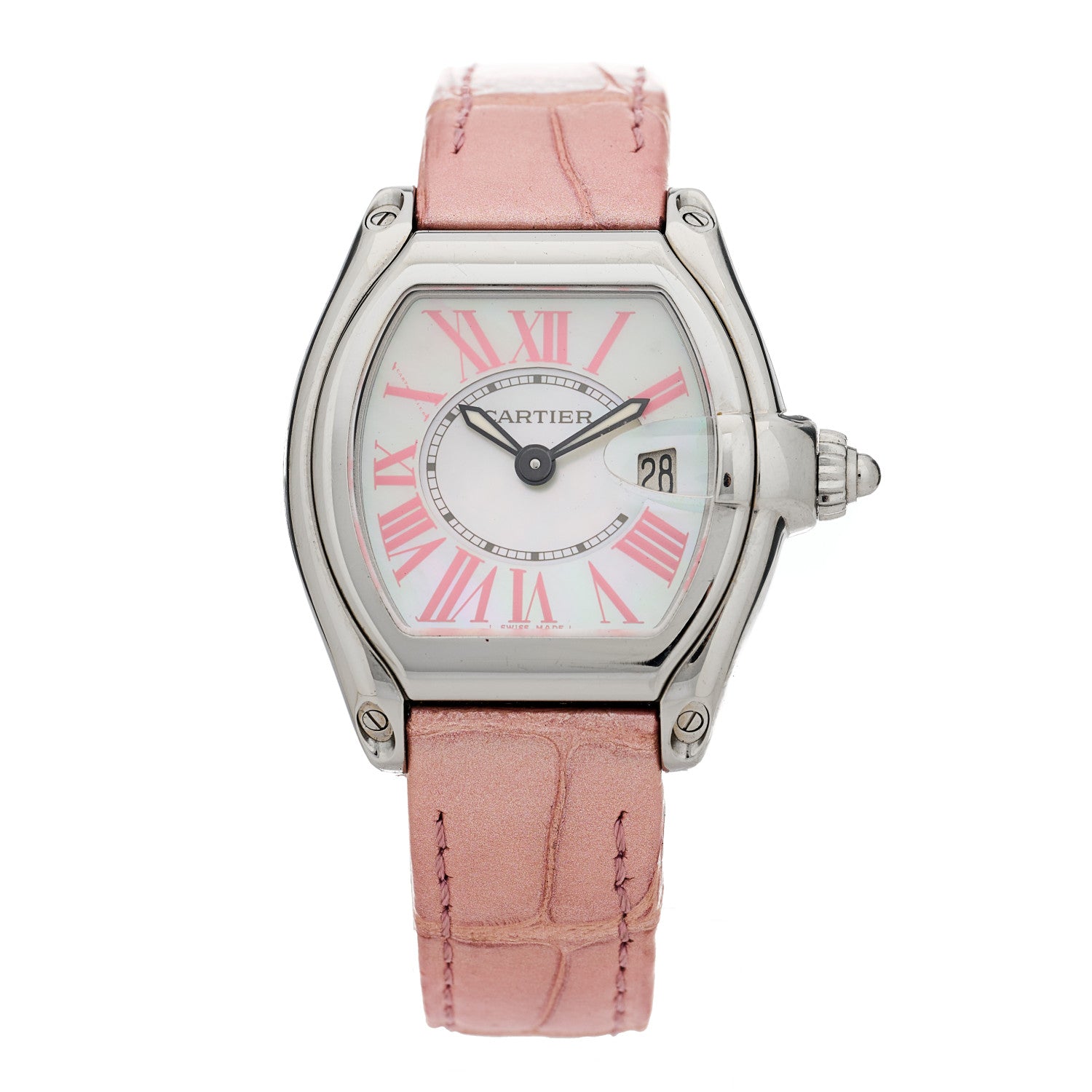 Cartier Stainless Steel Alligator Mother of Pearl 31mm Roadster Quartz Watch Pink 1 of 4