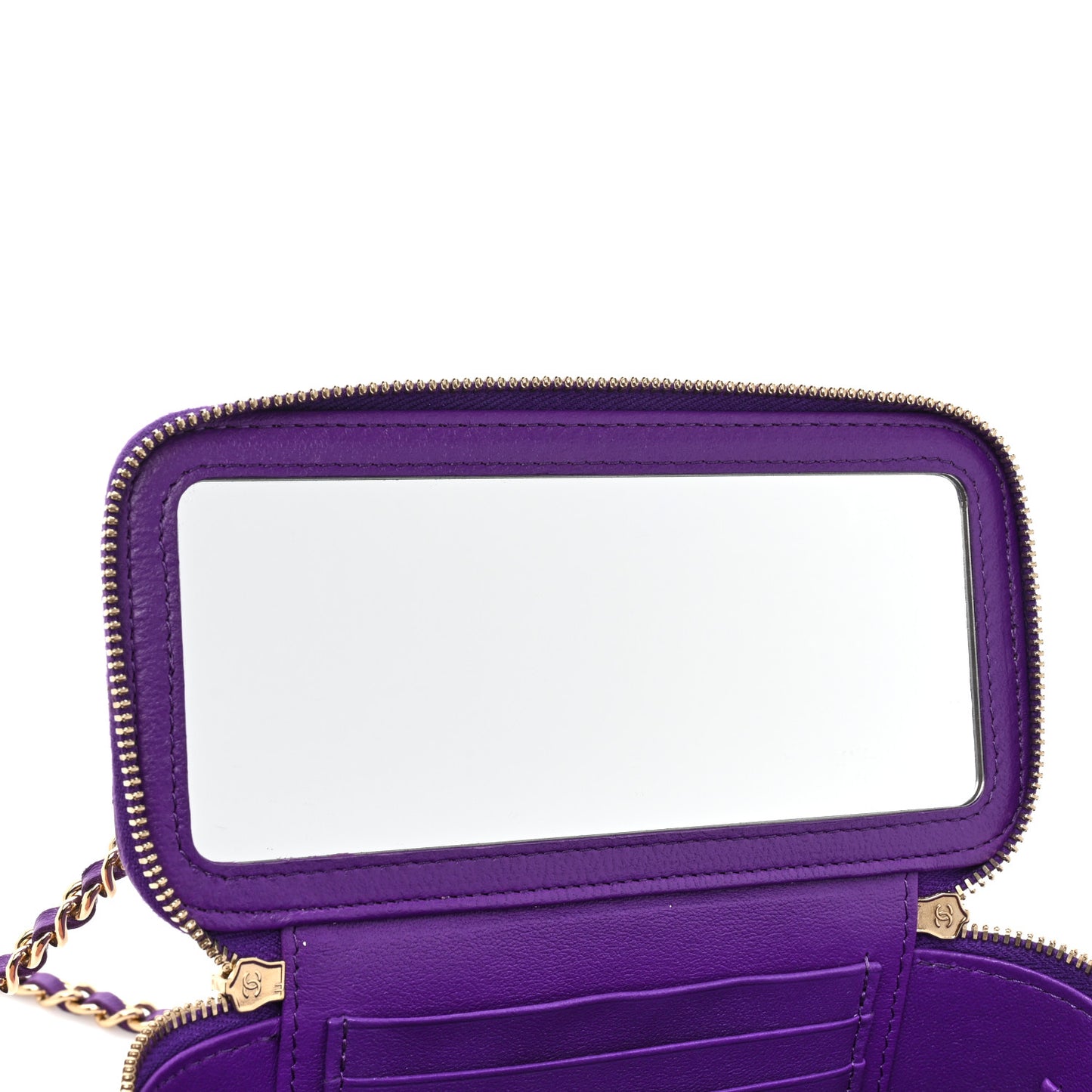 Lambskin Quilted Small Top Handle Vanity Case With Chain Purple