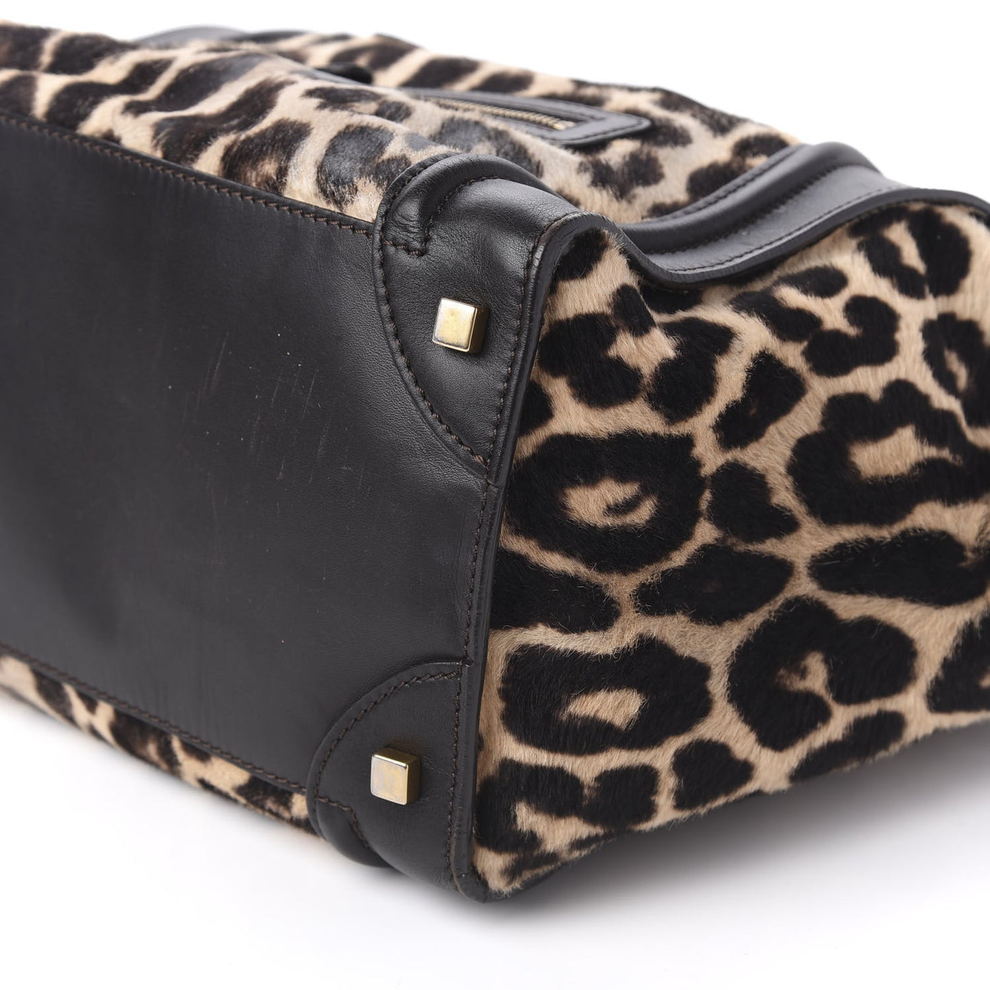 Leopard Pony Hair Mini Luggage Brown