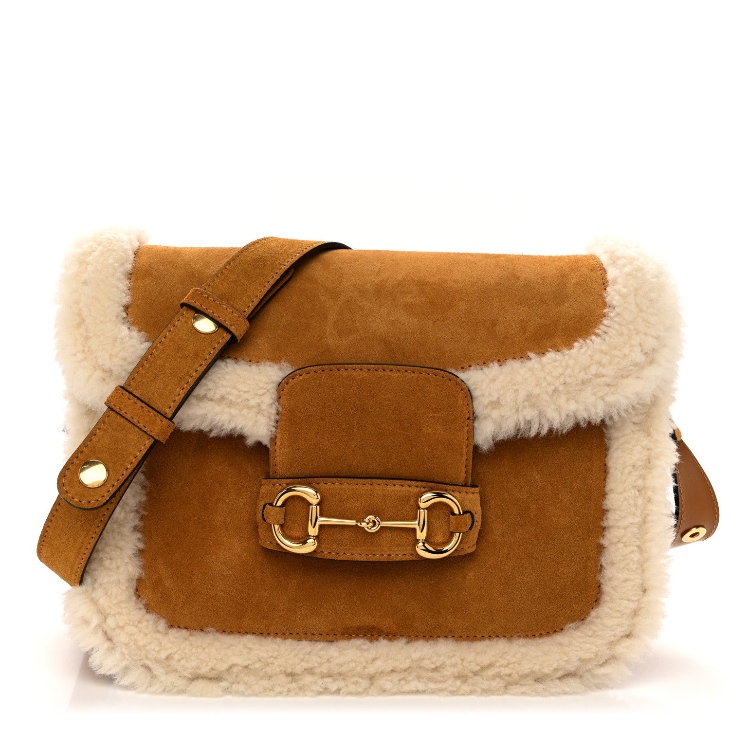 Gucci Suede Shearling Horsebit 1955 Shoulder Bag Brown 1 of 10