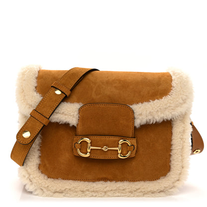Gucci Suede Shearling Horsebit 1955 Shoulder Bag Brown 1 of 10