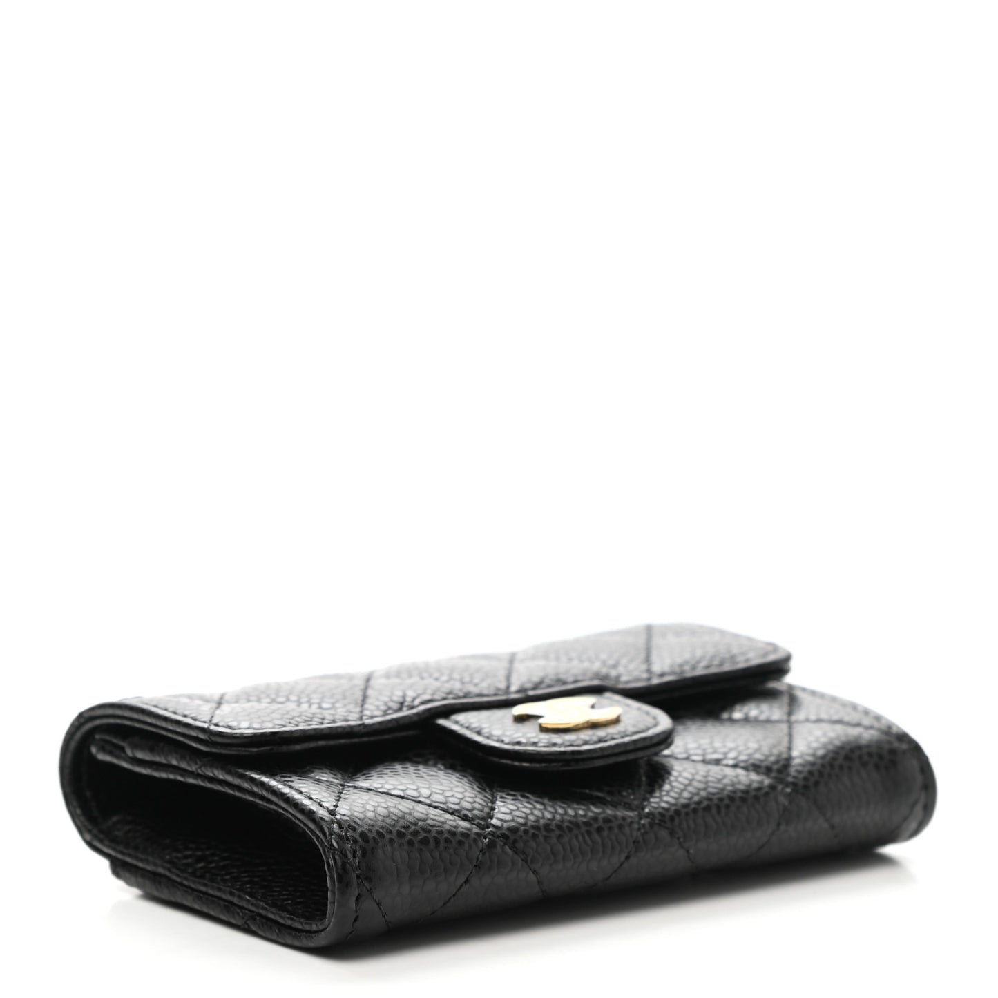 Caviar Quilted Flap Card Holder Wallet Black