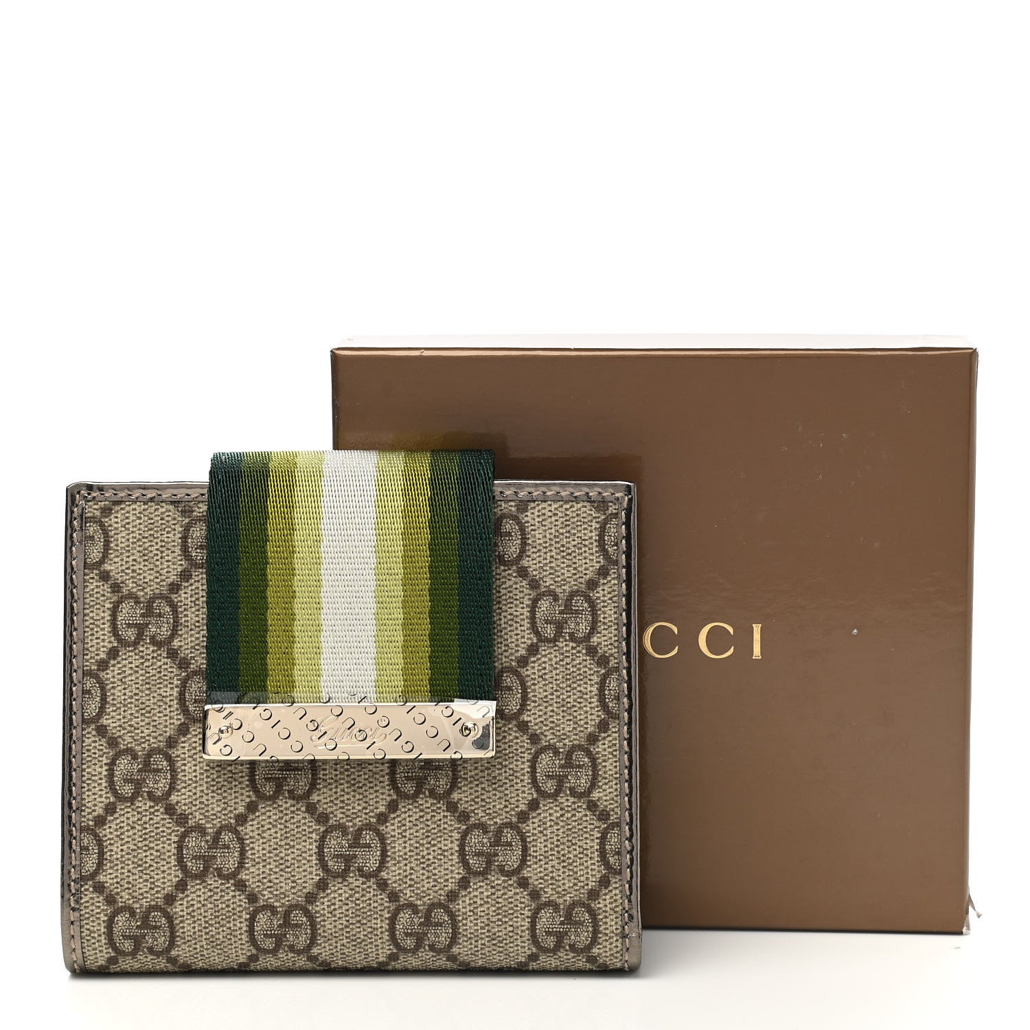 Gucci Monogram Web Ladies Web French Wallet Metallic Brown Green 8 of 8