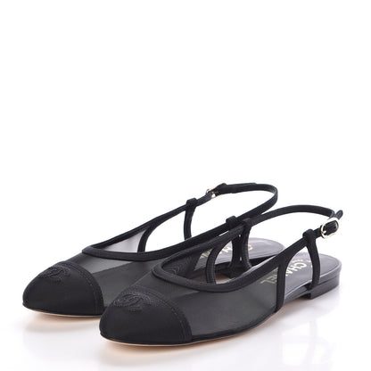 Chanel Mesh Grosgrain Cap Toe CC Slingback Sandals 38 Black 3 of 11