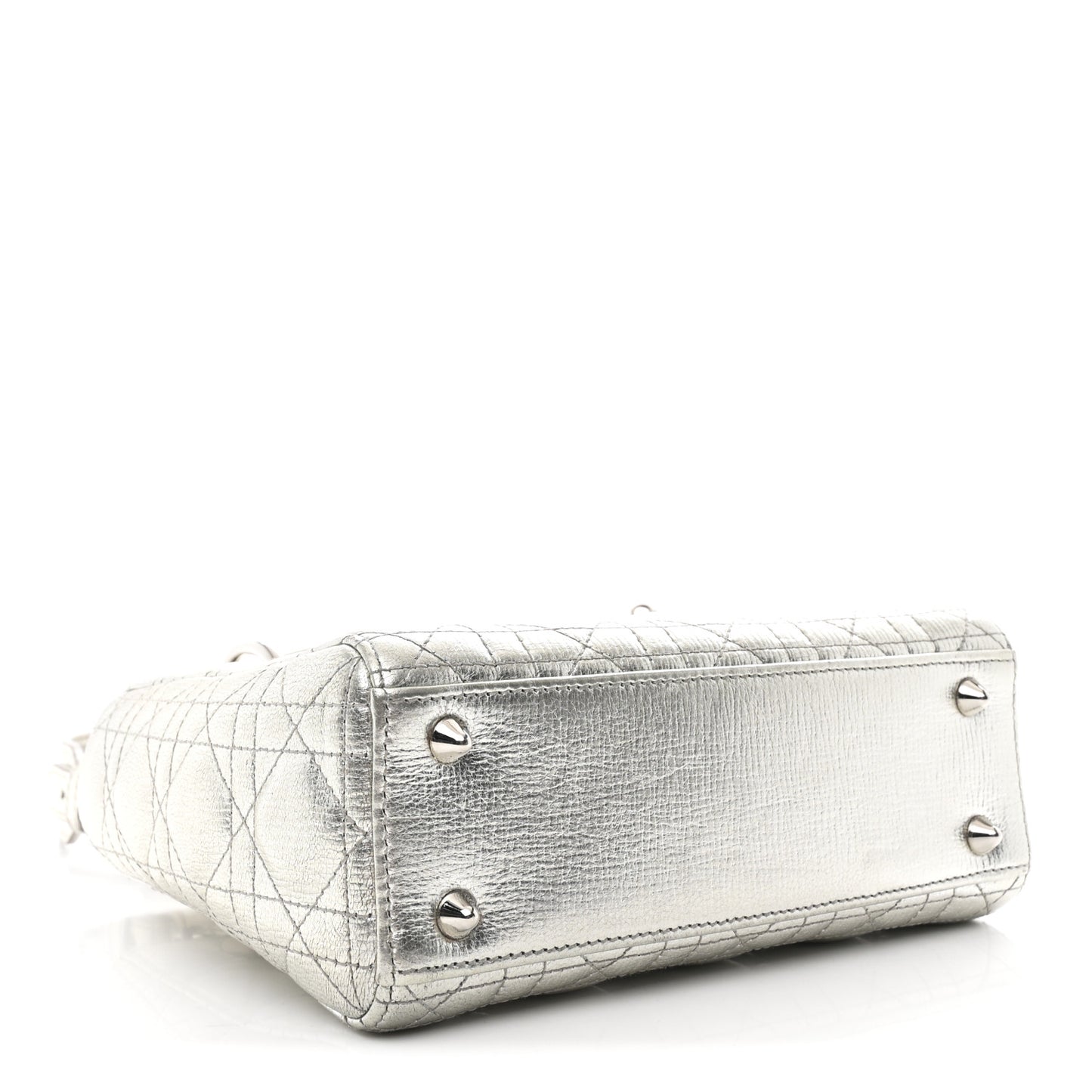 Metallic Grained Calfskin Cannage Small Lucky Badges My Lady Dior Silver