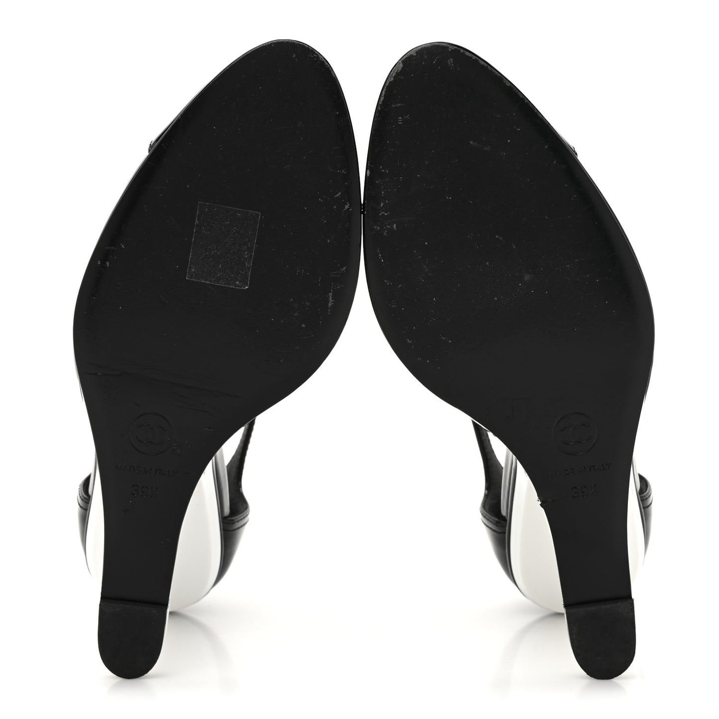 Patent Cap Toe CC Wedge Ankle Strap Pumps 39.5 Black White
