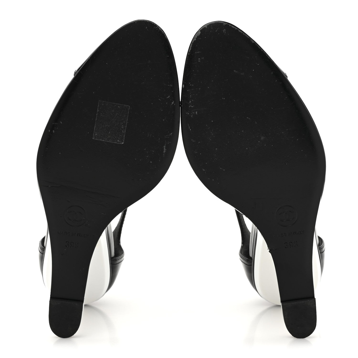 Chanel Patent Cap Toe CC Wedge Ankle Strap Pumps 39.5 Black White 6 of 11