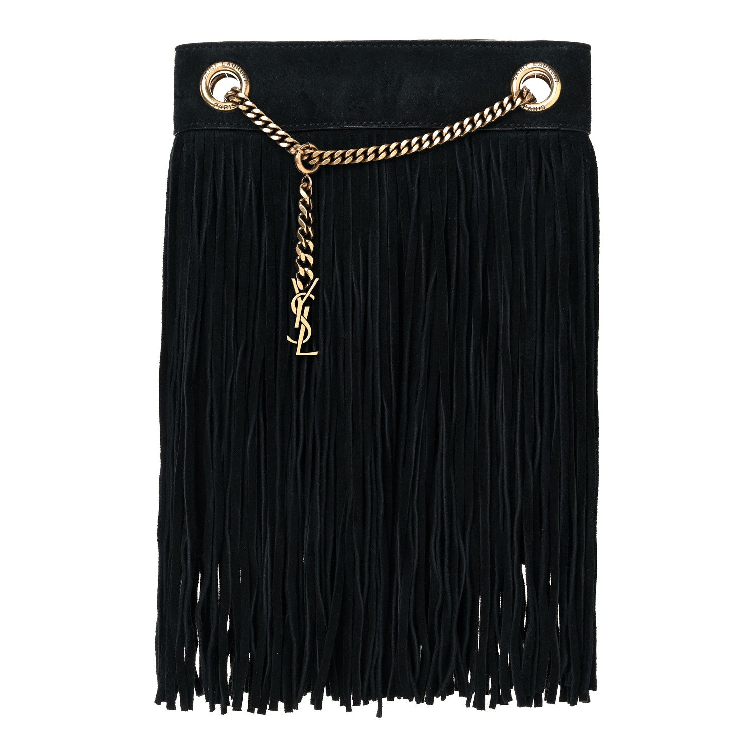 Saint Laurent Suede Calfskin Small Grace Fringed Hobo Bag Rope Black 1 of 10