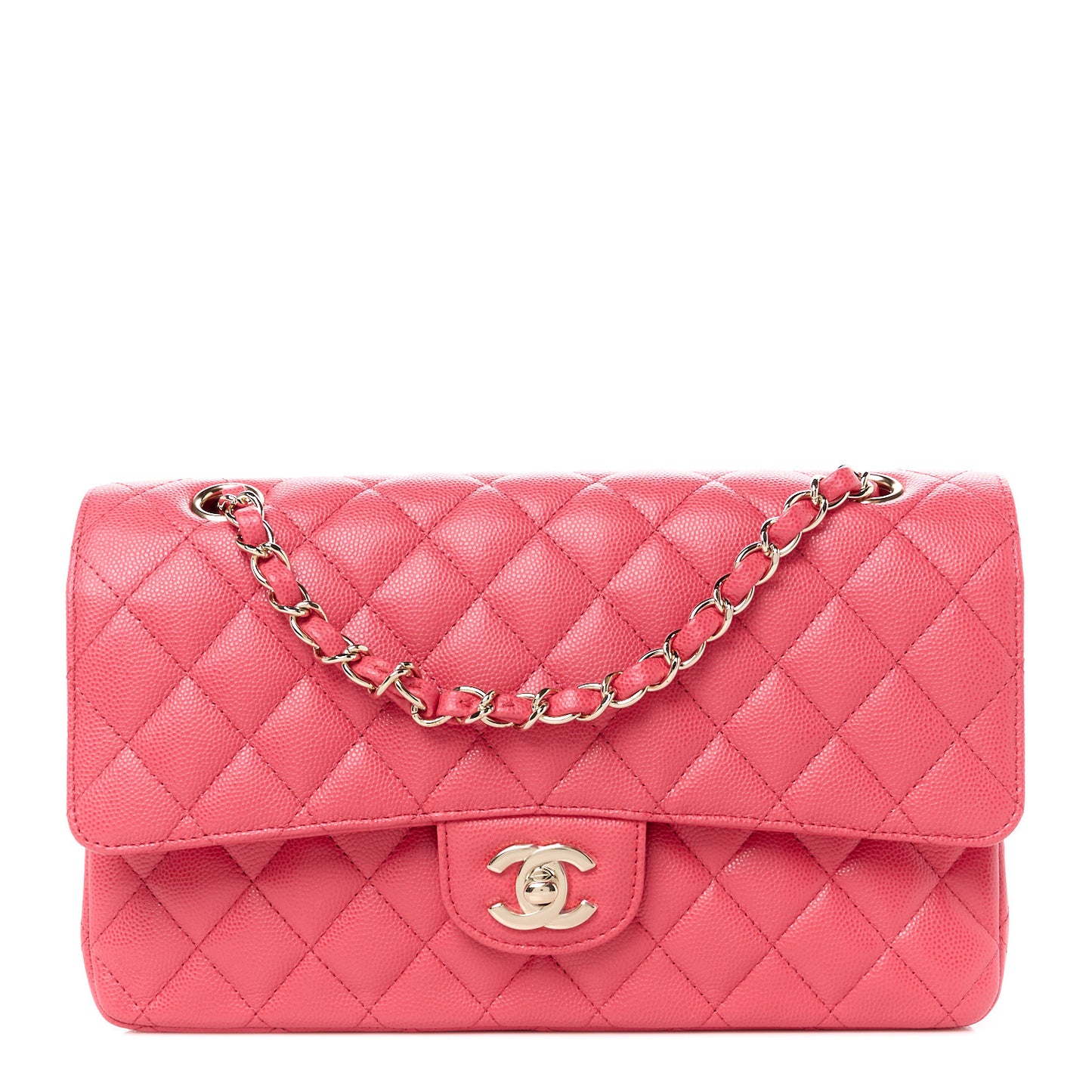 Caviar Quilted Medium Double Flap Pink