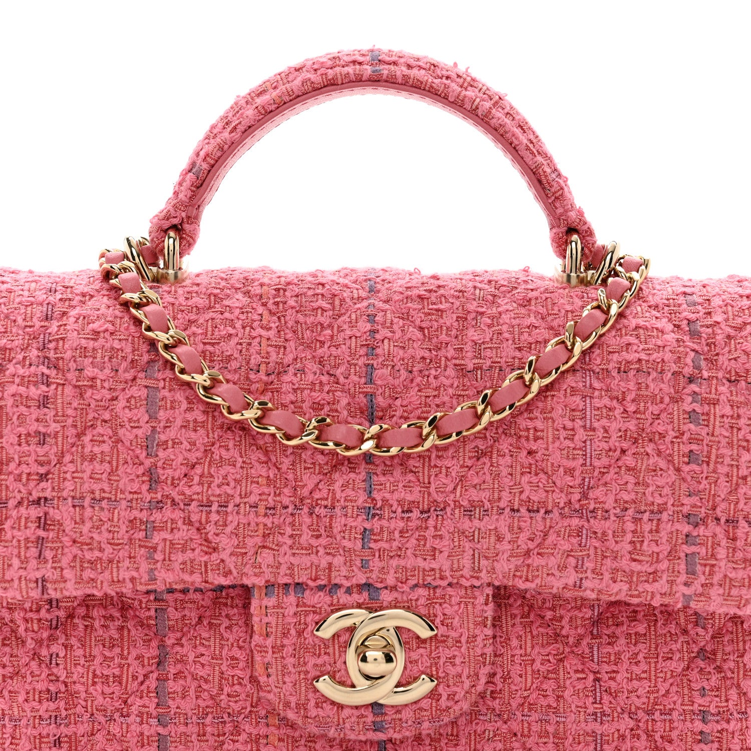 Chanel Tweed Quilted Mini Top Handle Rectangular Flap Dark Pink 5 of 10