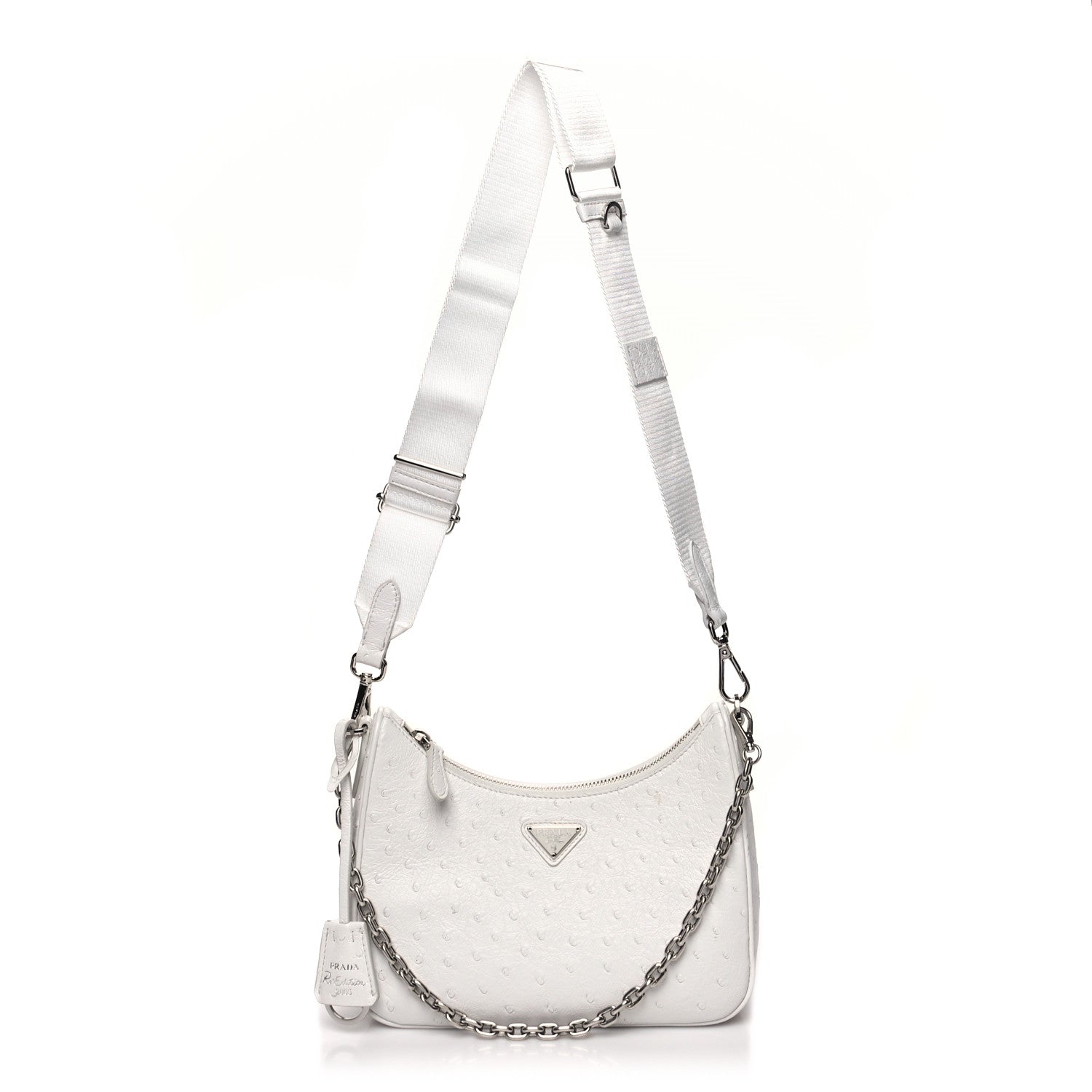 Prada Ostrich Re-Edition 2005 Shoulder Bag White 1 of 11