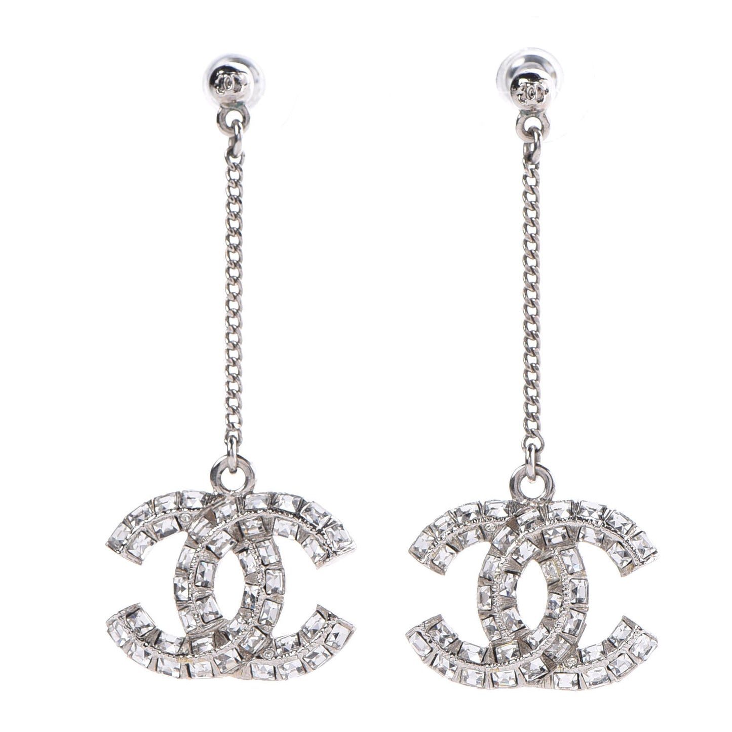 Baguette Crystal CC Dangle Earrings Silver