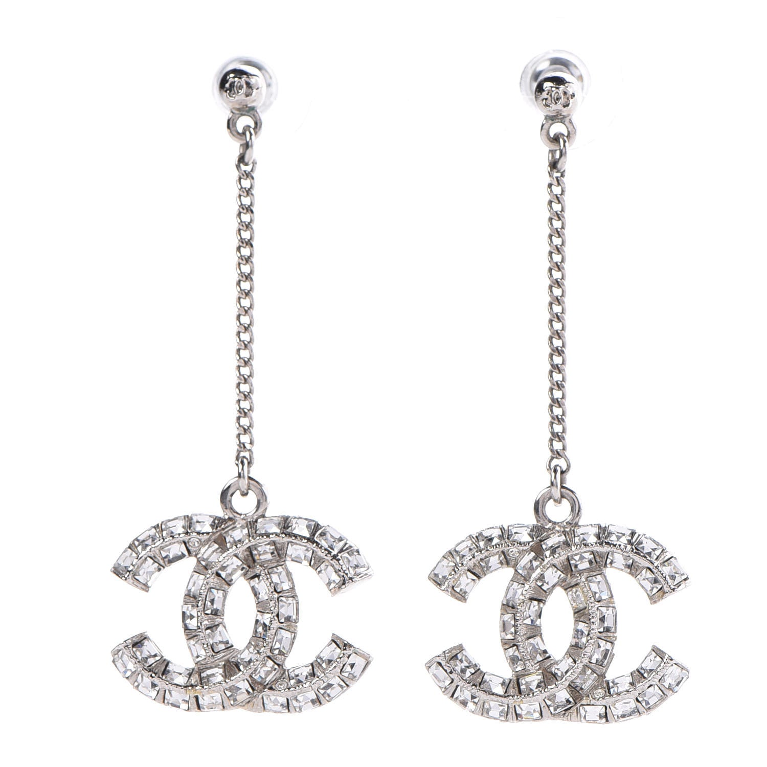 Chanel Baguette Crystal CC Dangle Earrings Silver 1 of 4