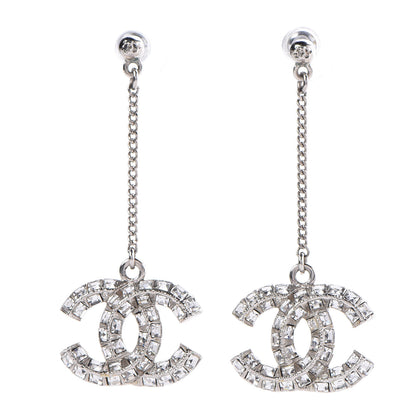 Chanel Baguette Crystal CC Dangle Earrings Silver 1 of 4