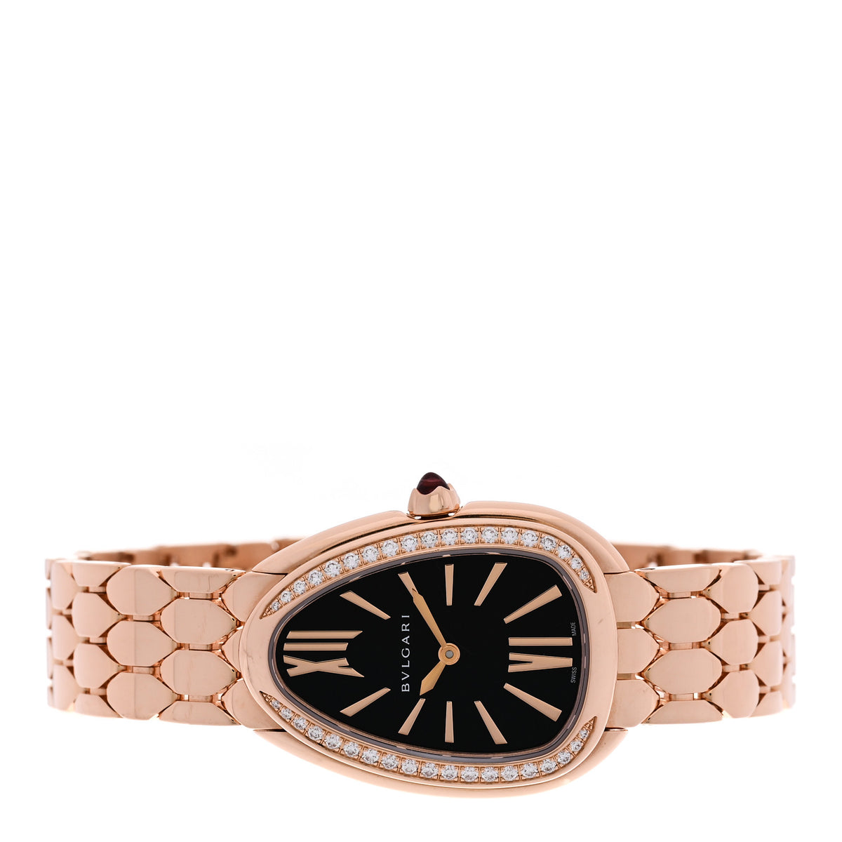 18K Rose Gold Diamond Bezel 33mm Serpenti Seduttori Quartz Watch Black