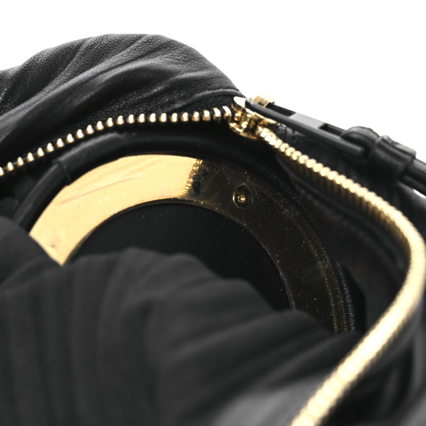 Lambskin Pleated Bracelet Pouch Chain Shoulder Bag Black