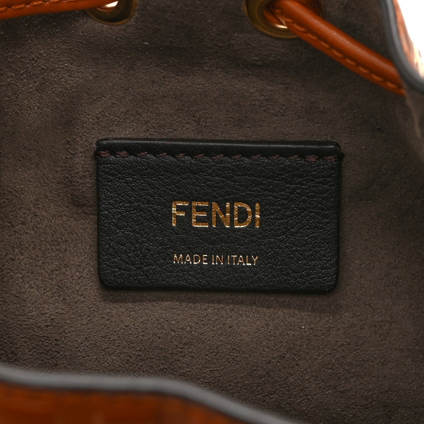 Vitello Liberty F is Fendi FF 1974 Embossed Mini Mon Tresor Bucket Bag Brandy