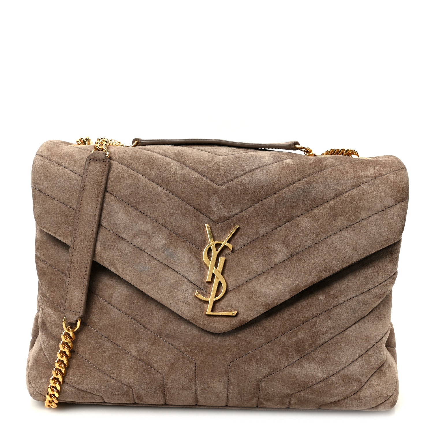 Saint Laurent Suede Y Quilted Monogram Medium Loulou Chain Satchel Taupe 1 of 11