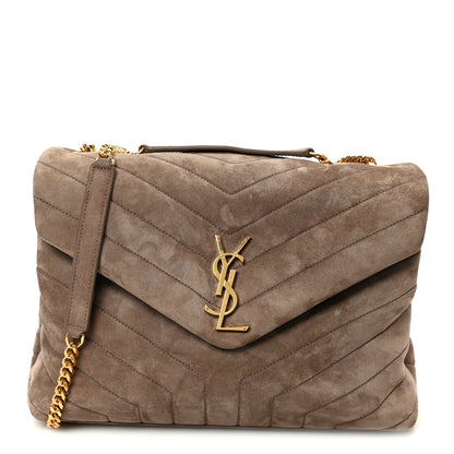 Saint Laurent Suede Y Quilted Monogram Medium Loulou Chain Satchel Taupe 1 of 11