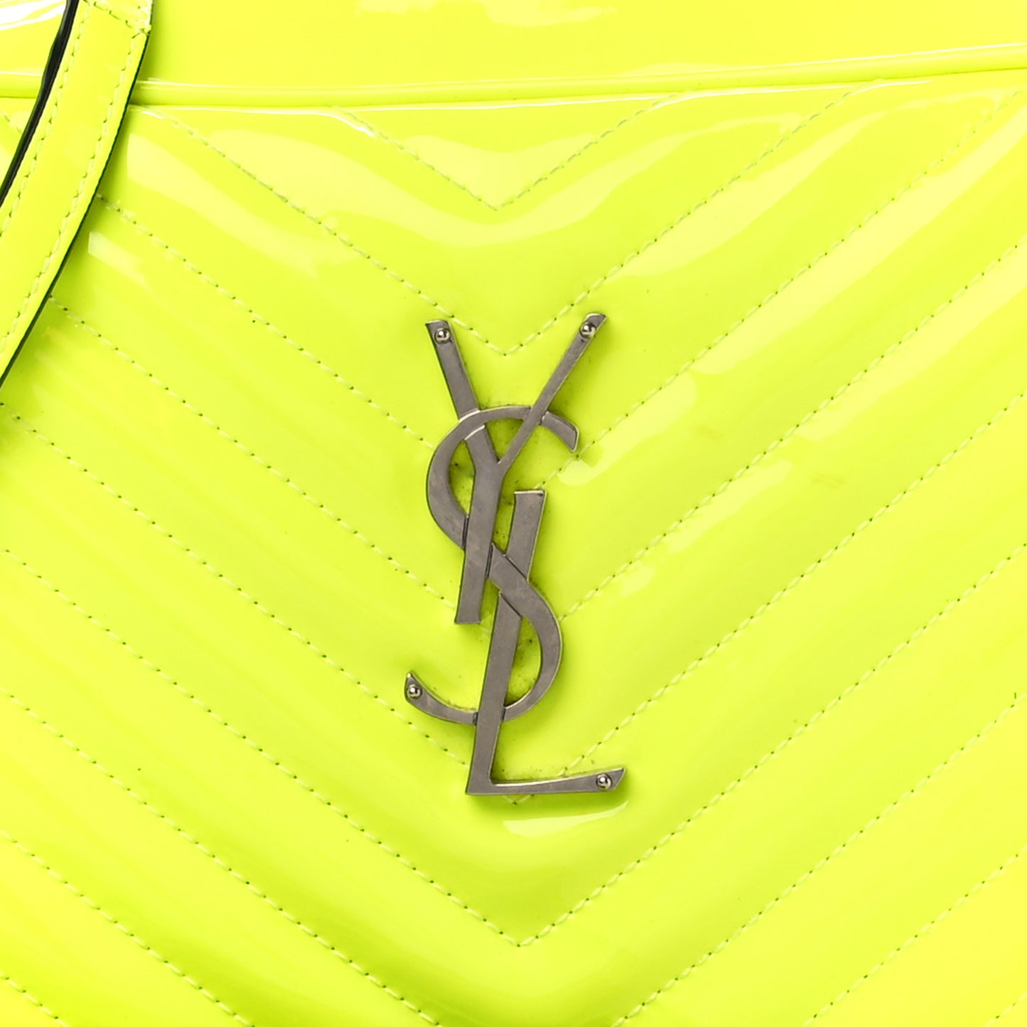 Patent Calfskin Matelasse Monogram Lou Camera Bag Neon Yellow