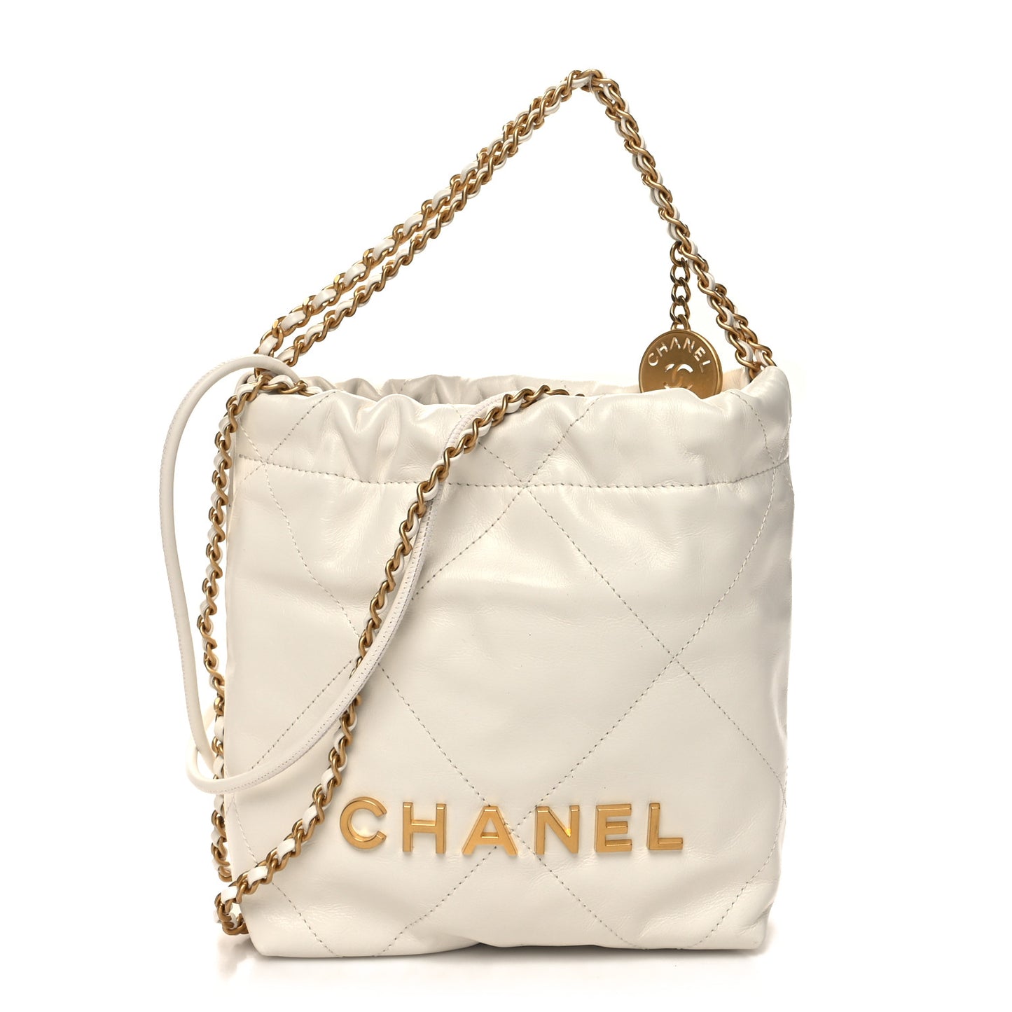 Shiny Calfskin Quilted Mini Chanel 22 White