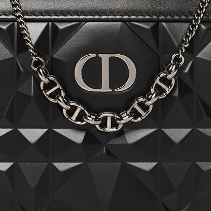 Christian Dior Calfskin Macrocannage Diamond Caro Zipped Pouch With Chain Black 7 of 9