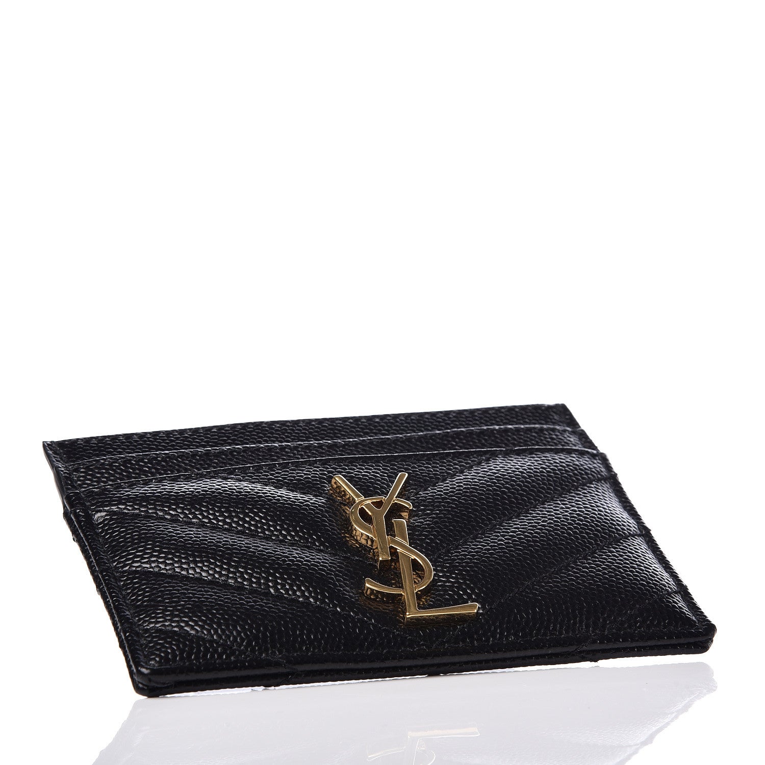 Saint Laurent Grain De Poudre Matelasse Chevron Monogram Credit Card Case Black 4 of 7