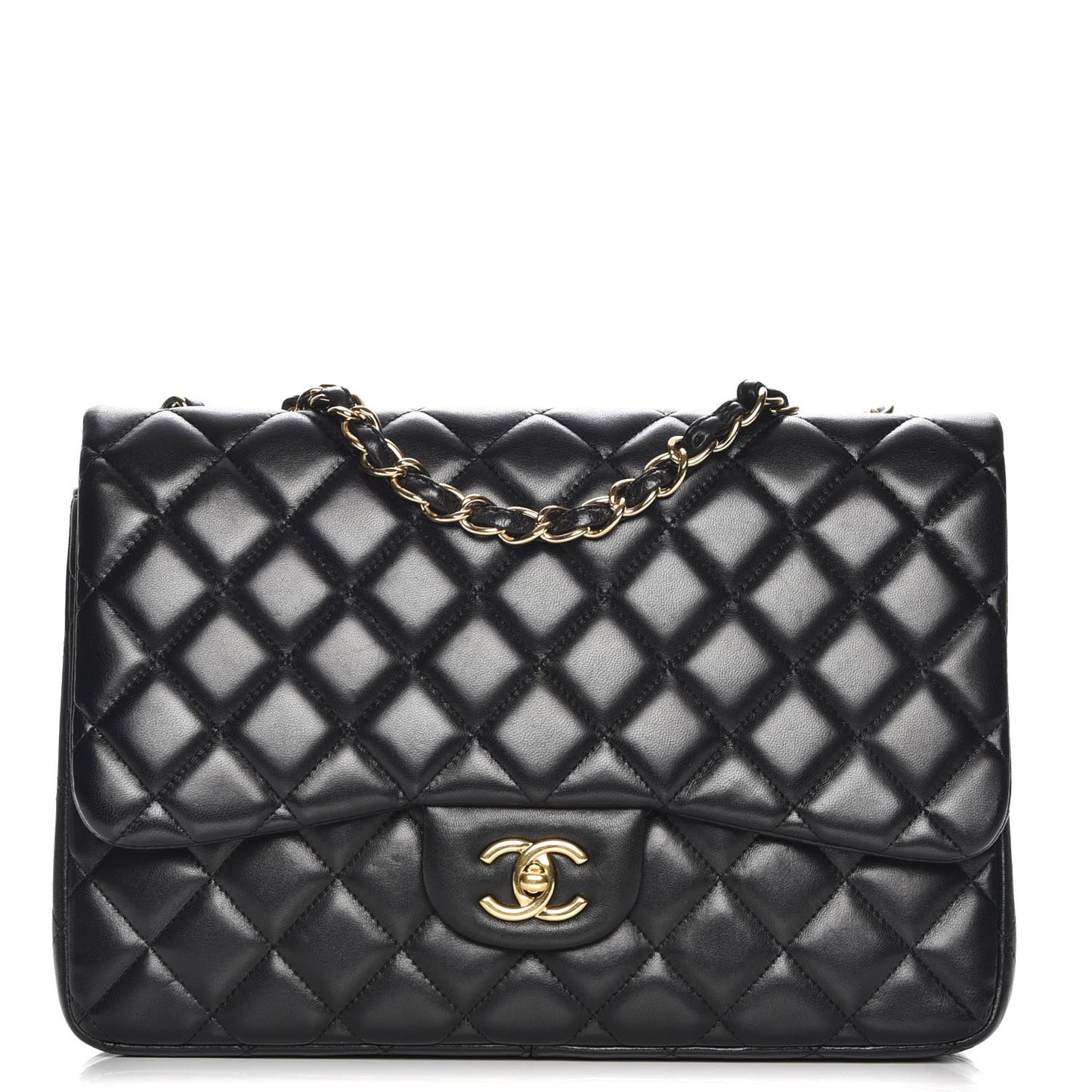 Lambskin Quilted Jumbo Single Flap Black