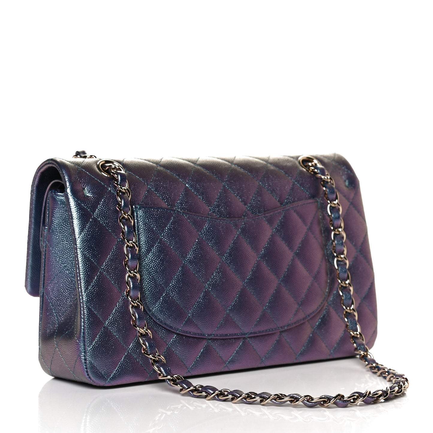 Iridescent Caviar Quilted Medium Double Flap Dark Blue