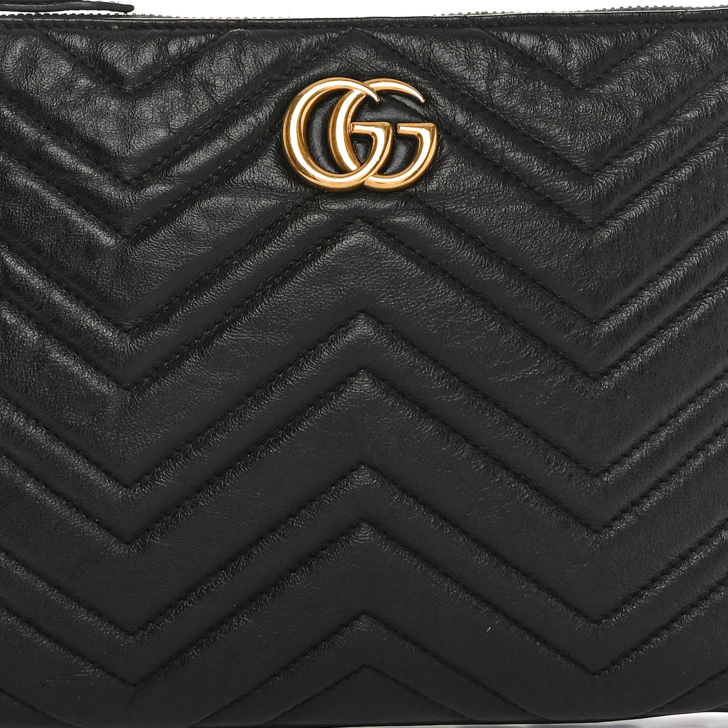 Azalea Calfskin Matelasse Heart GG Marmont Zip Pouch Black
