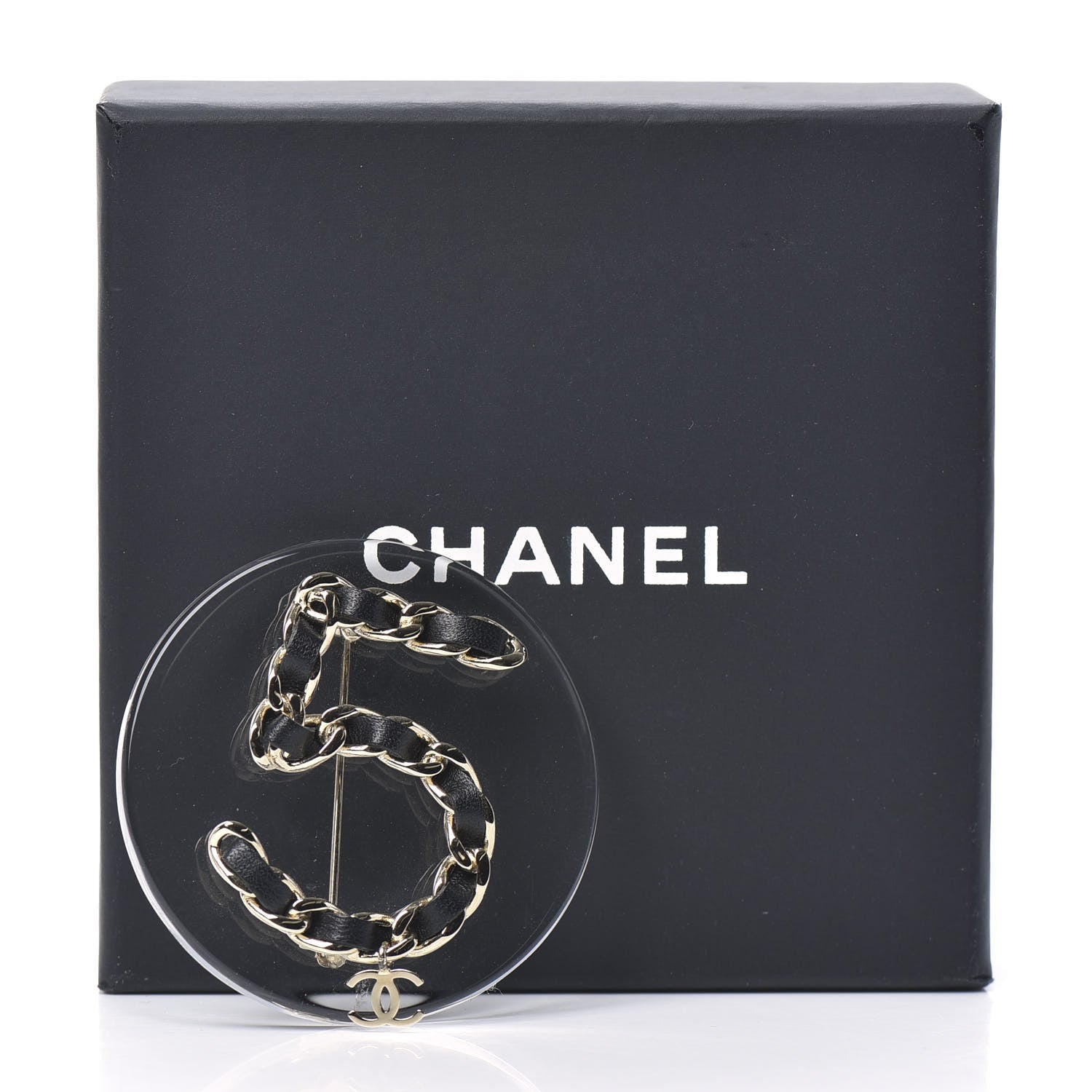 Chanel Metal Resin Lambskin N° 5 CC Drop Brooch Black Gold 4 of 4