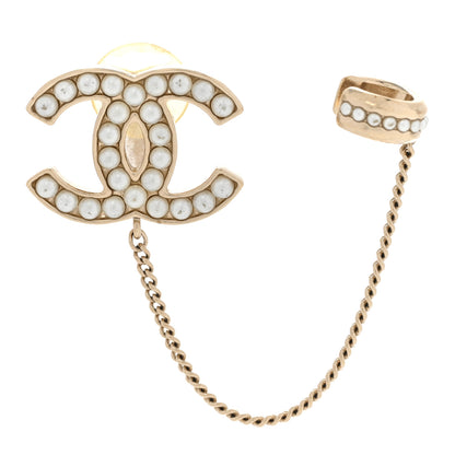 Chanel Pearl CC Chain Cuff Single Clip on Earring Gold Pearly White 1 of 5