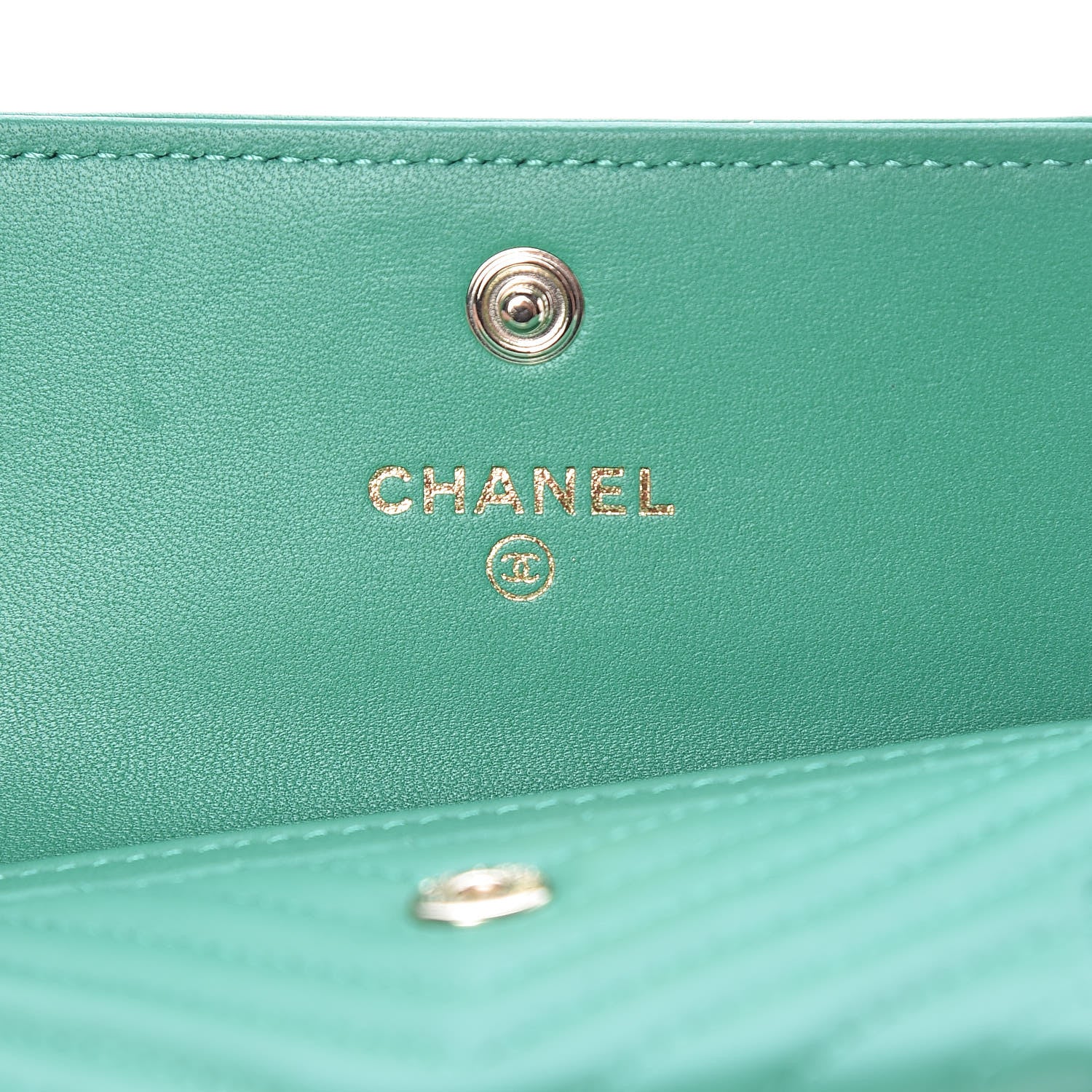 Chanel Lambskin Chevron Quilted Boy Card Holder Wallet Green 6 of 13