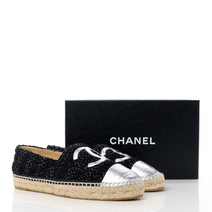 Chanel Metallic Lambskin Tweed CC Espadrilles 41 Black Silver 13 of 13