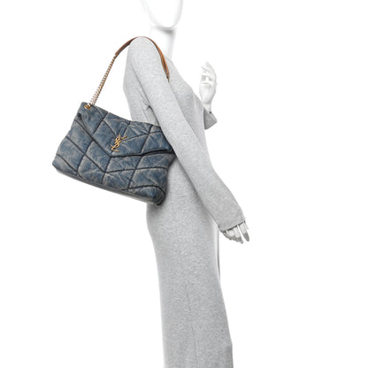 Saint Laurent Denim Quilted Medium Loulou Puffer Monogram Chain Satchel Blue Cinnamon 2 of 10