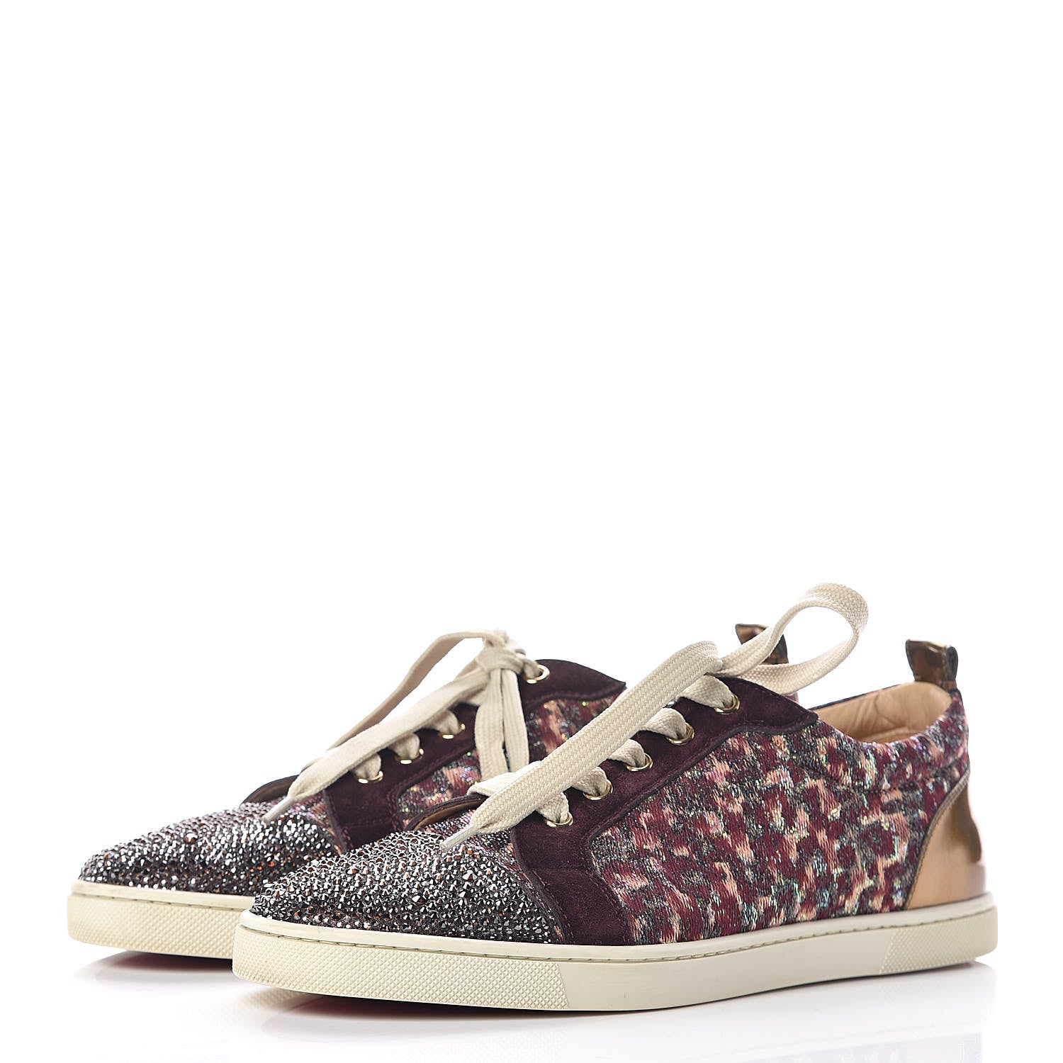 Christian Louboutin Crystal Metallic Suede Peacock Woven Lurex Gondolastrass Sneakers 40 Burgundy 3 of 10