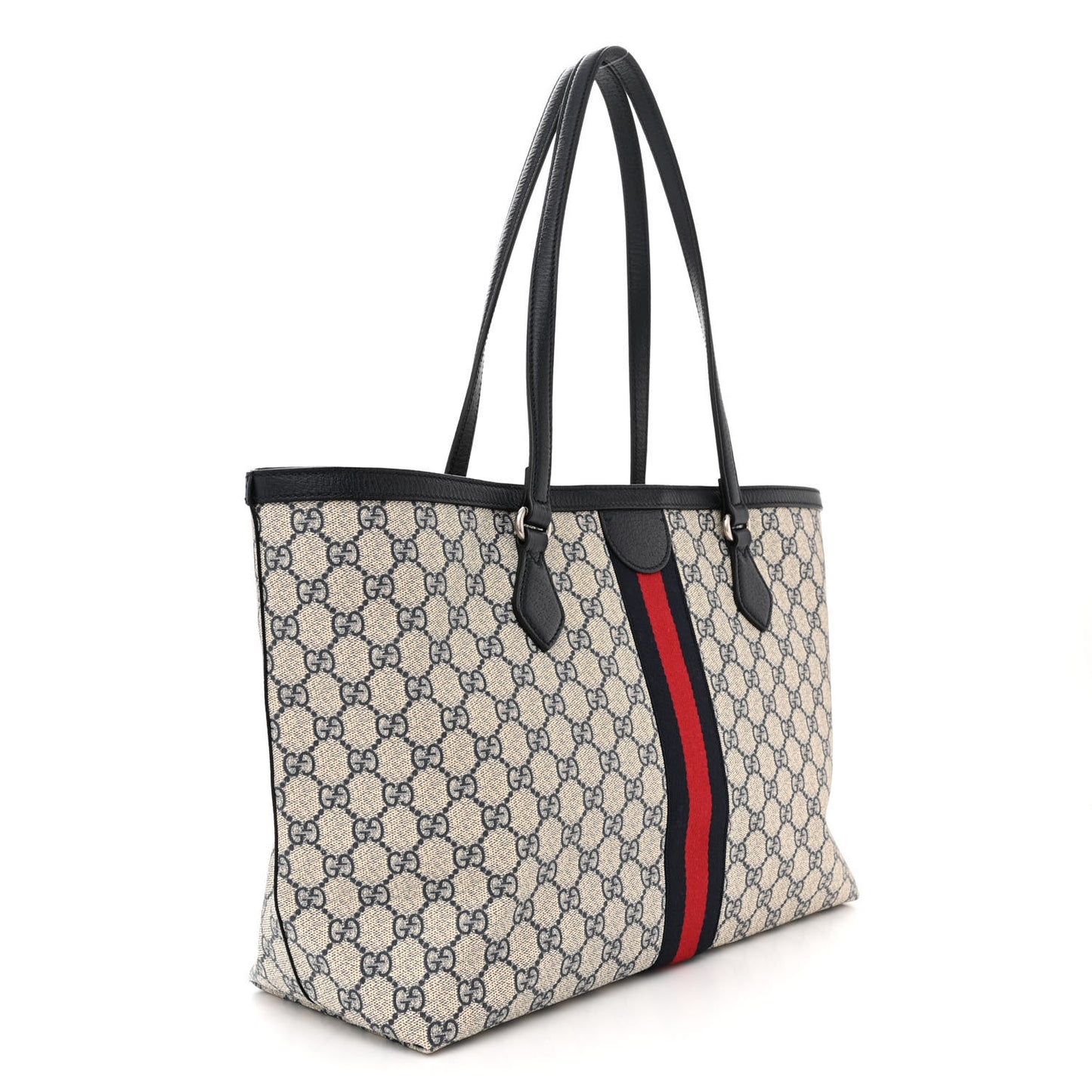 GG Supreme Monogram Textured Calfskin Web Medium Ophidia Shopping Tote Beige Blue