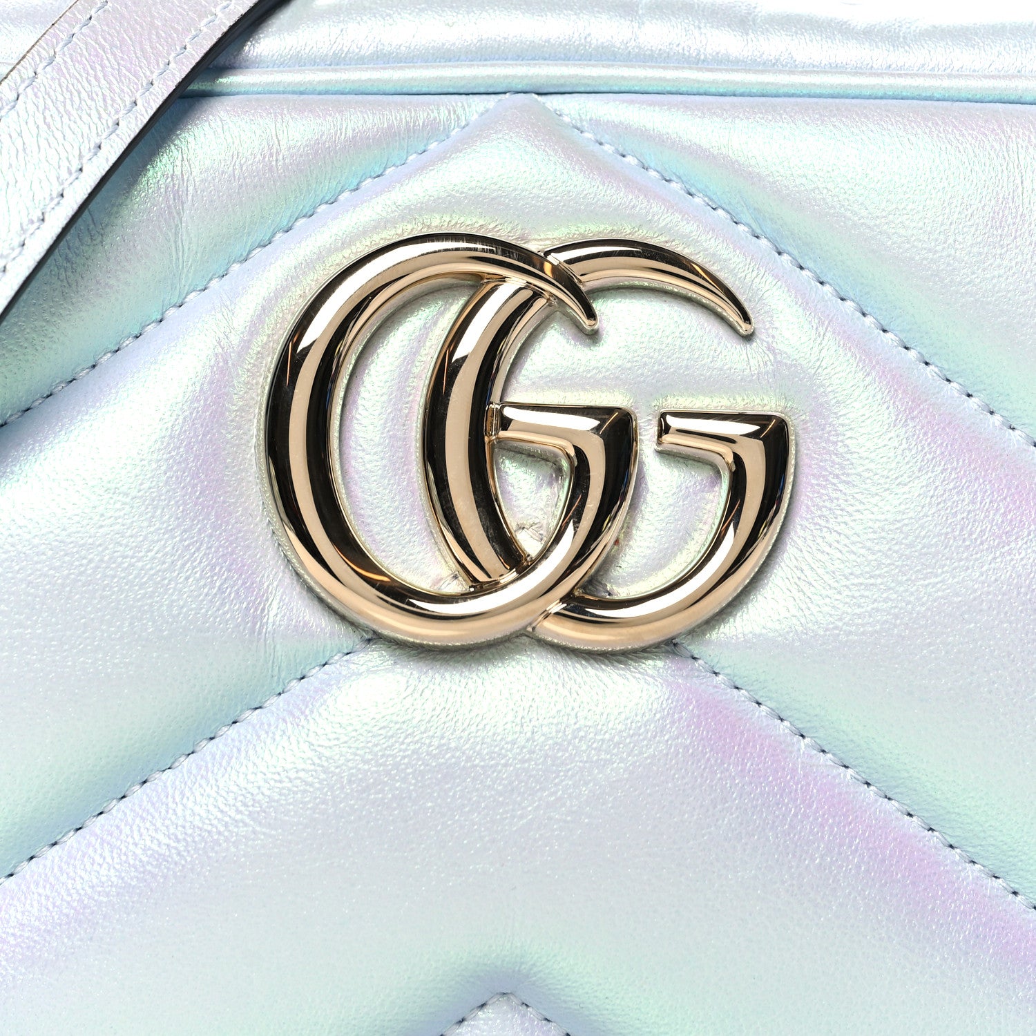 Gucci Iridescent Nappa Chevron Matelasse Small GG Marmont Chain Shoulder Bag Iridescent Snow Light Blue 6 of 11