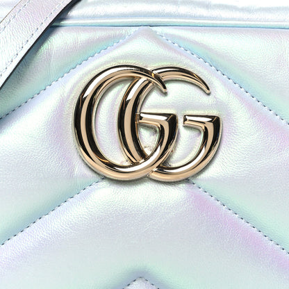 Gucci Iridescent Nappa Chevron Matelasse Small GG Marmont Chain Shoulder Bag Iridescent Snow Light Blue 6 of 11