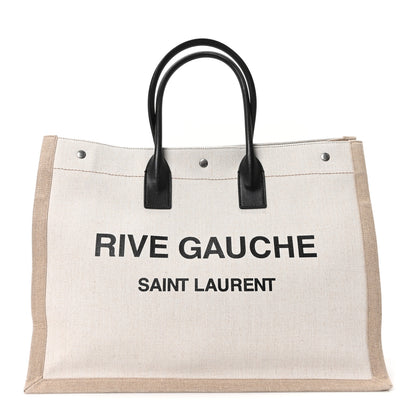 Saint Laurent Linen Calfskin Rive Gauche Tote Optic White 1 of 10