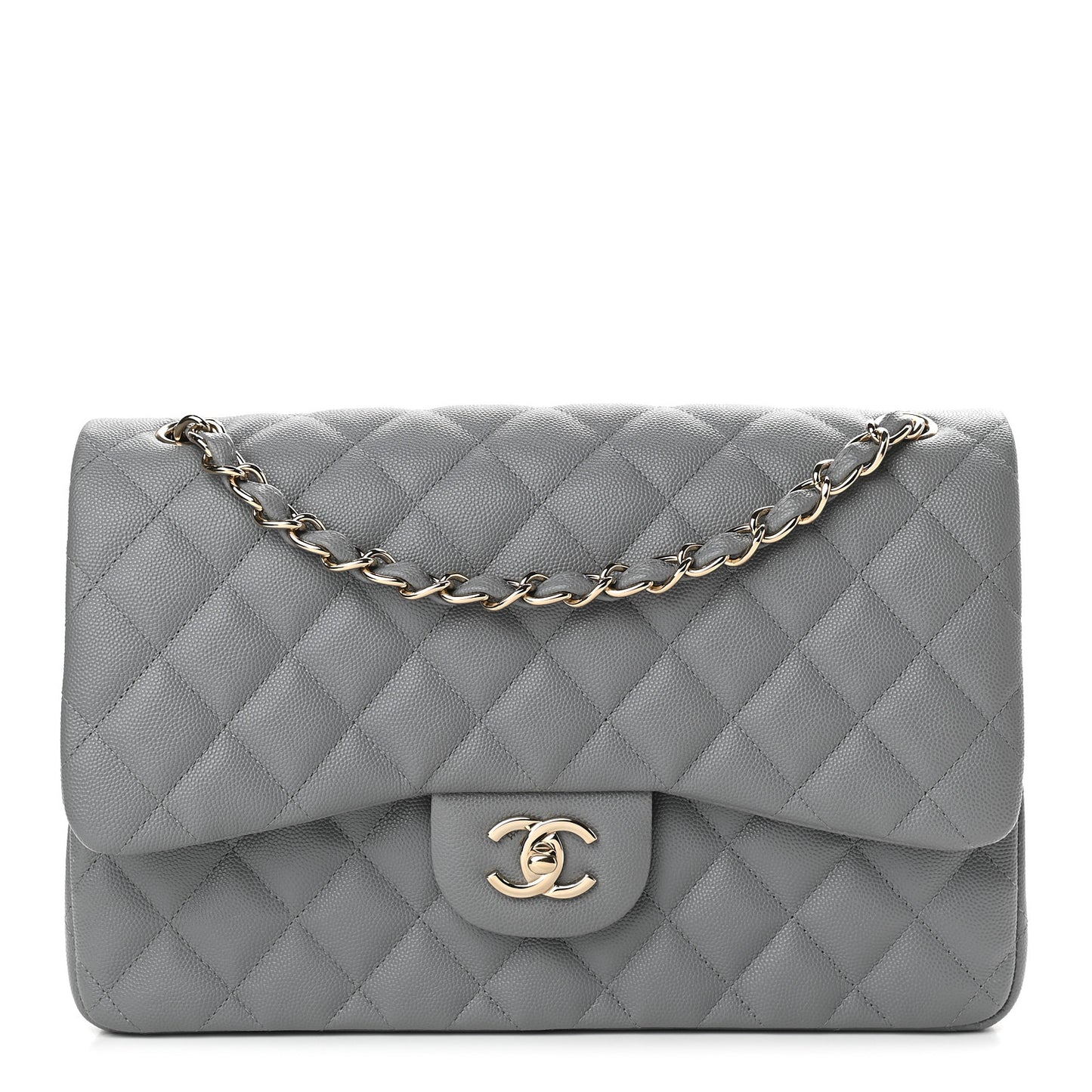 Caviar Quilted Jumbo Double Flap Grey