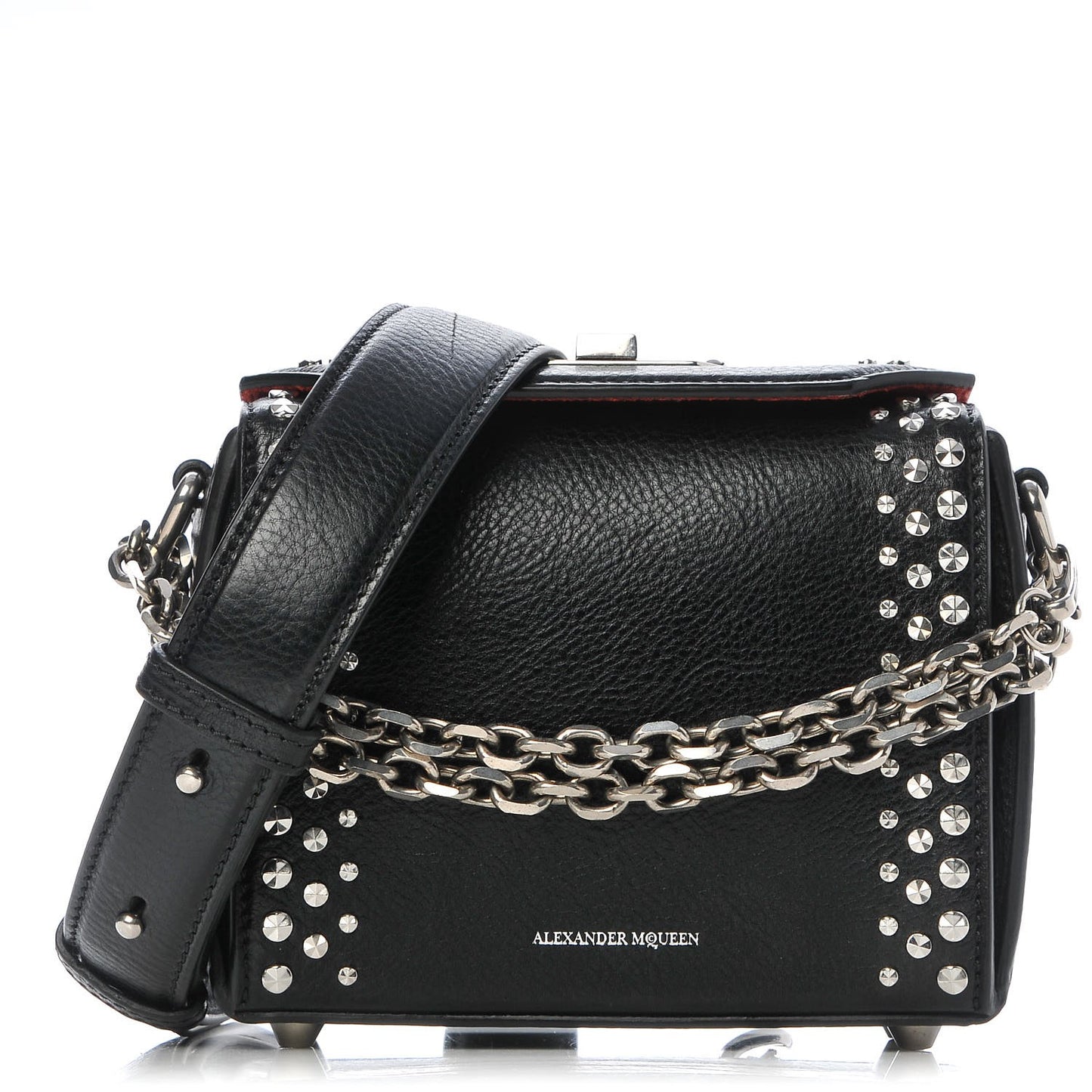 Grained Calfskin Studded Box Shoulder Bag 16 Black