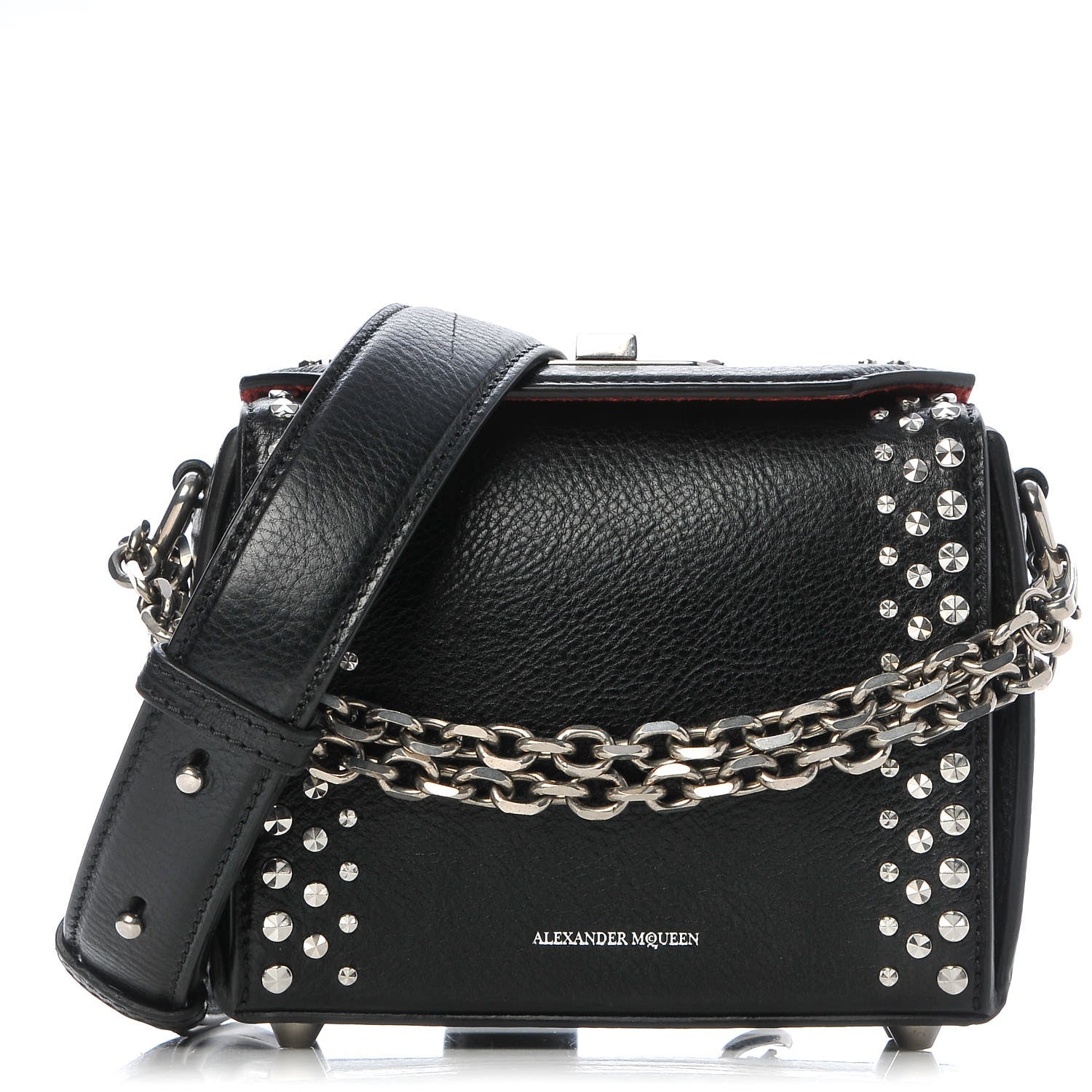 Alexander McQueen Grained Calfskin Studded Box Shoulder Bag 16 Black 1 of 6