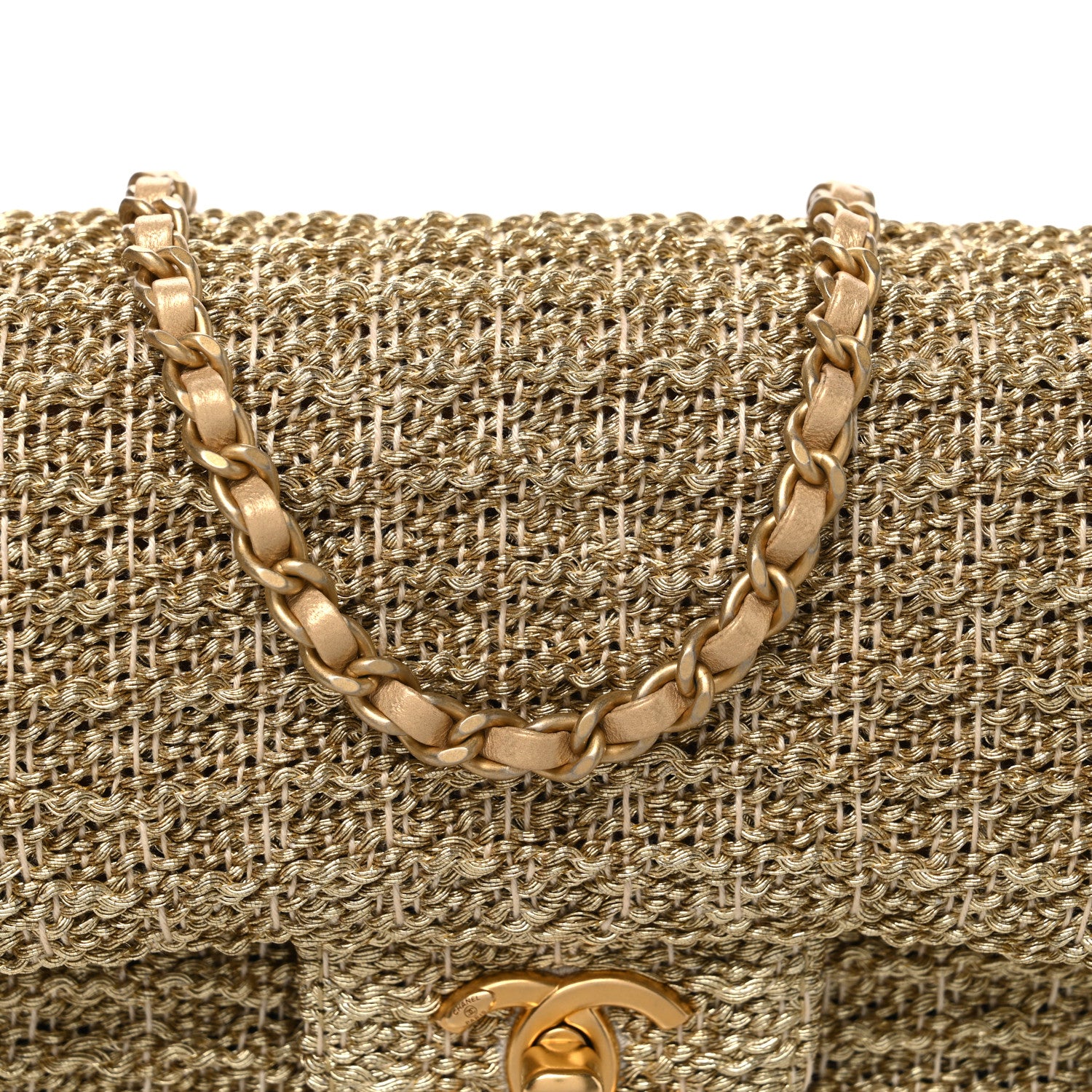 Chanel Metallic Woven Fabric Mini Rectangular Flap Gold 7 of 10