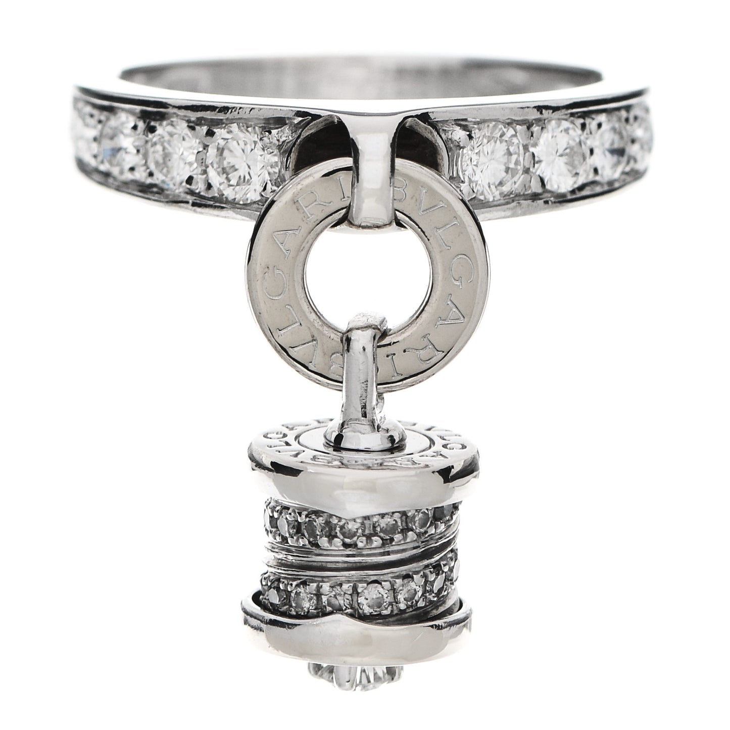 18K White Gold Diamond B.Zero1 Charm Pave Ring 53 6.25