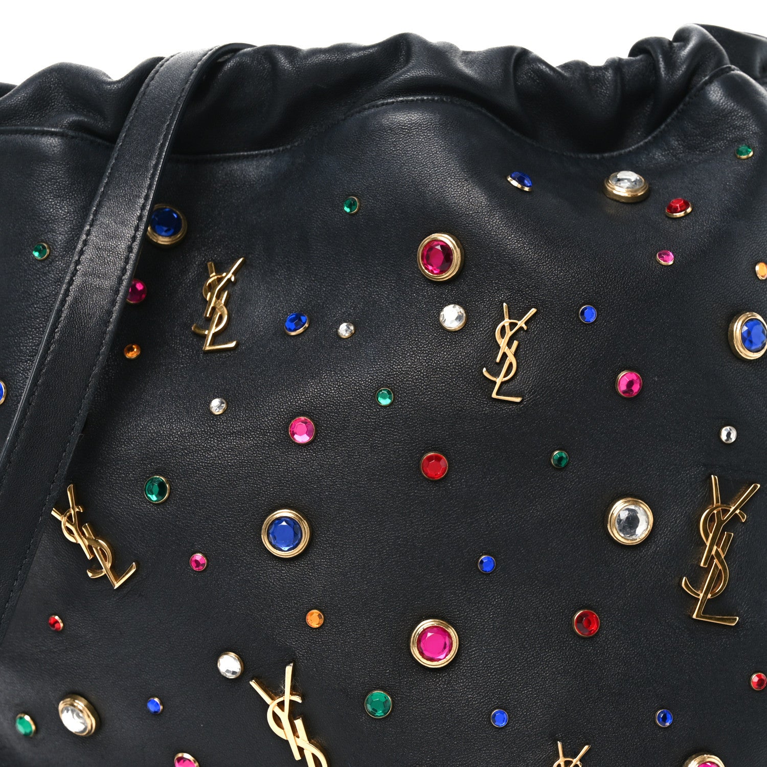 Saint Laurent Lambskin Charm Studded Teddy Drawstring Bag Black 8 of 10